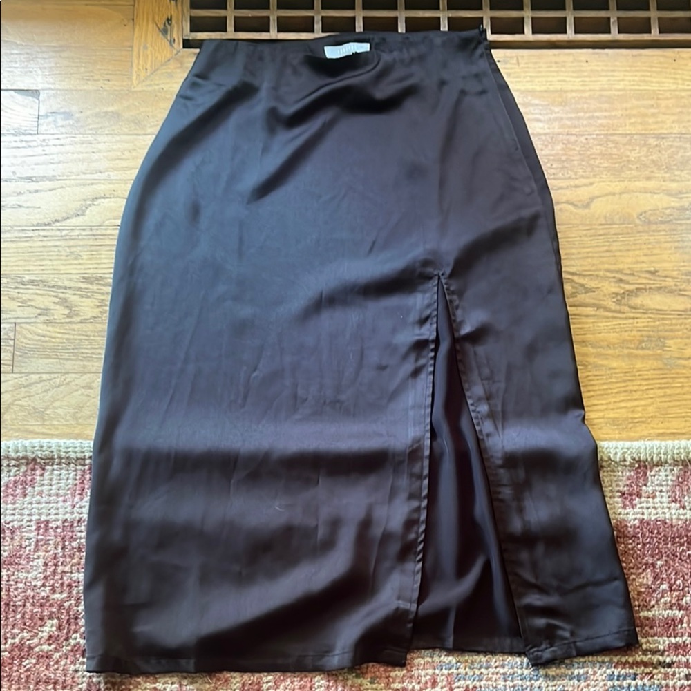 High Slit Black Midi Skirt